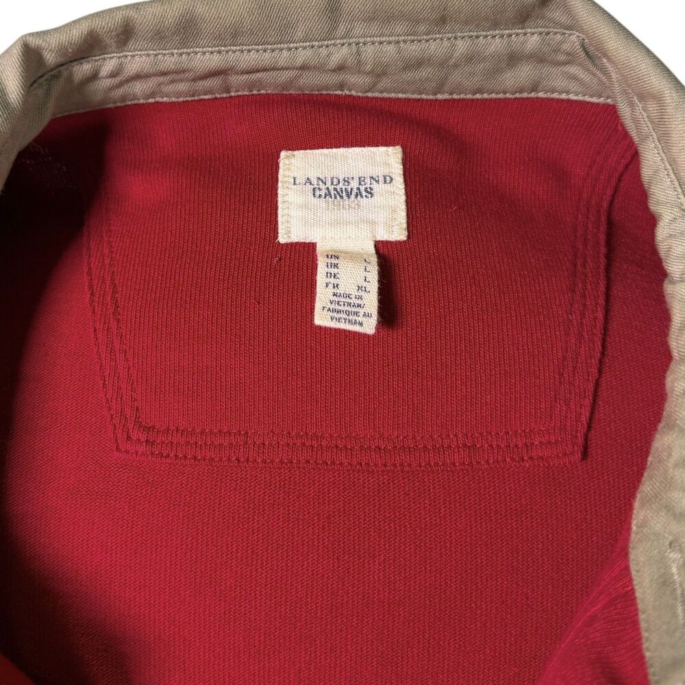 Lands' End Canvas Mens Large Red Rugby Polo Shirt Long Sleeve Cotton Pockets - Picture 3 of 7